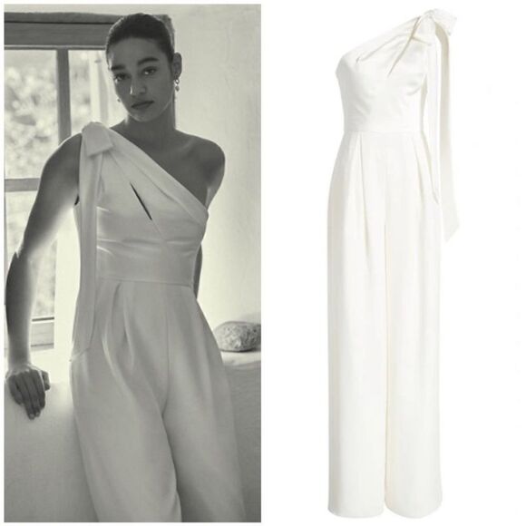 AMSALE Lottie LW194 One-shoulder Jumpsuit Ivory size 8 NEW $550 - Picture 4 of 10